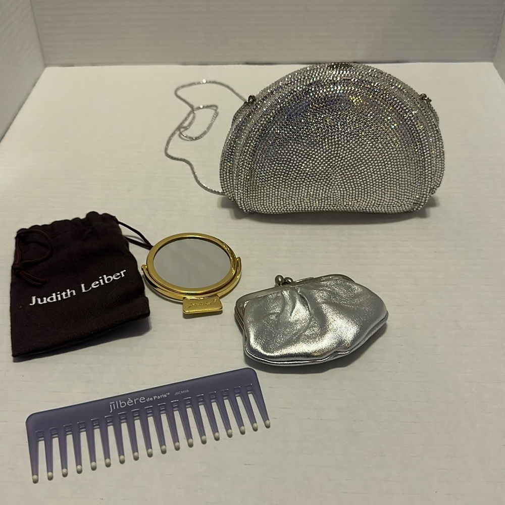 COPY - Judith Lieber silver crystal cluctch chain strap prom wedding purse